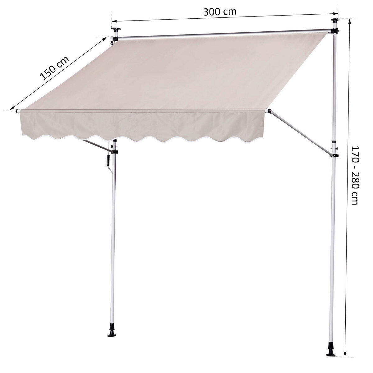 Klemm-Markise beige B/H/L: ca. 300x280x150 cm Klemmmarkise - beige (150,00/300,00/280,00cm) - Outsunny