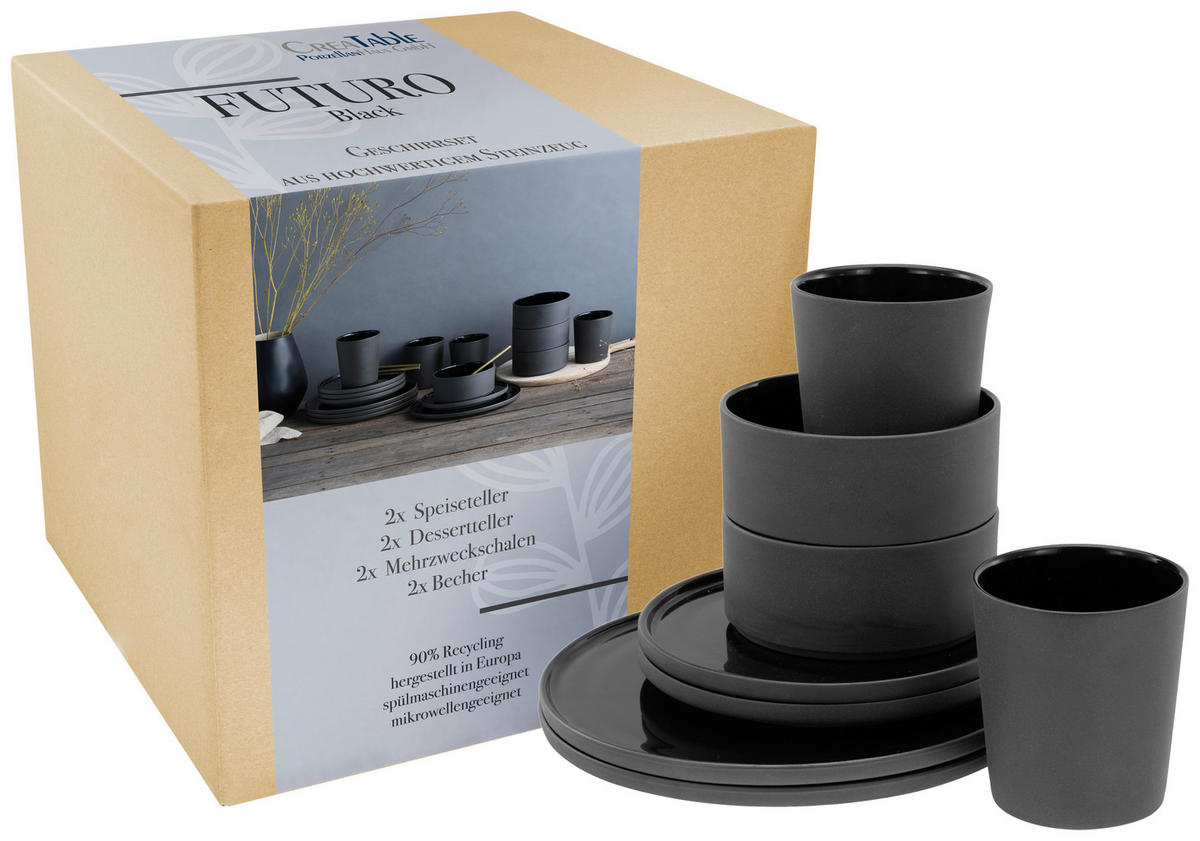 CreaTable Kombiservice Futuro schwarz Steinzeug 8 tlg. Futuro - schwarz - CreaTable