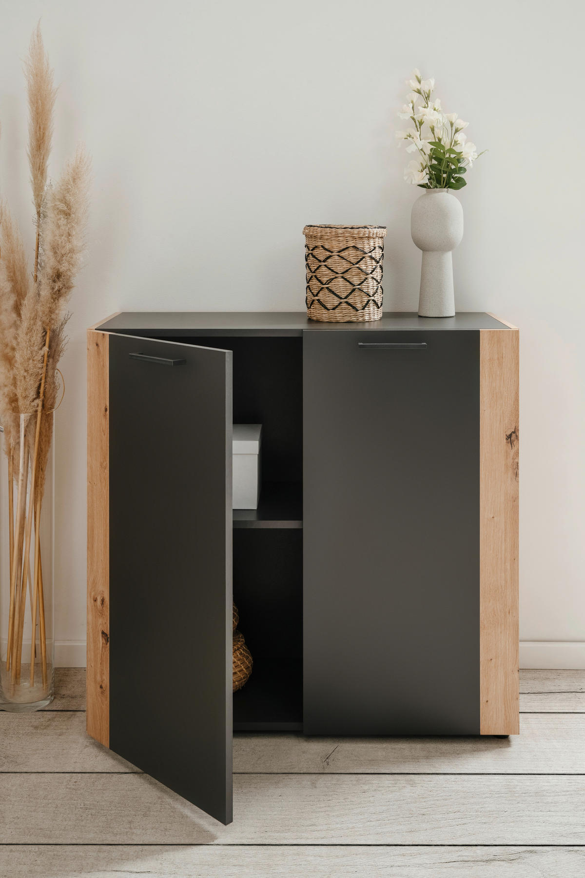 Kommode Cento anthrazit Eiche Artisan Oak Nachbildung B/H/T: ca. 89x83x35 cm Cento - Eiche/anthrazit (89,00/83,00/35,00cm)