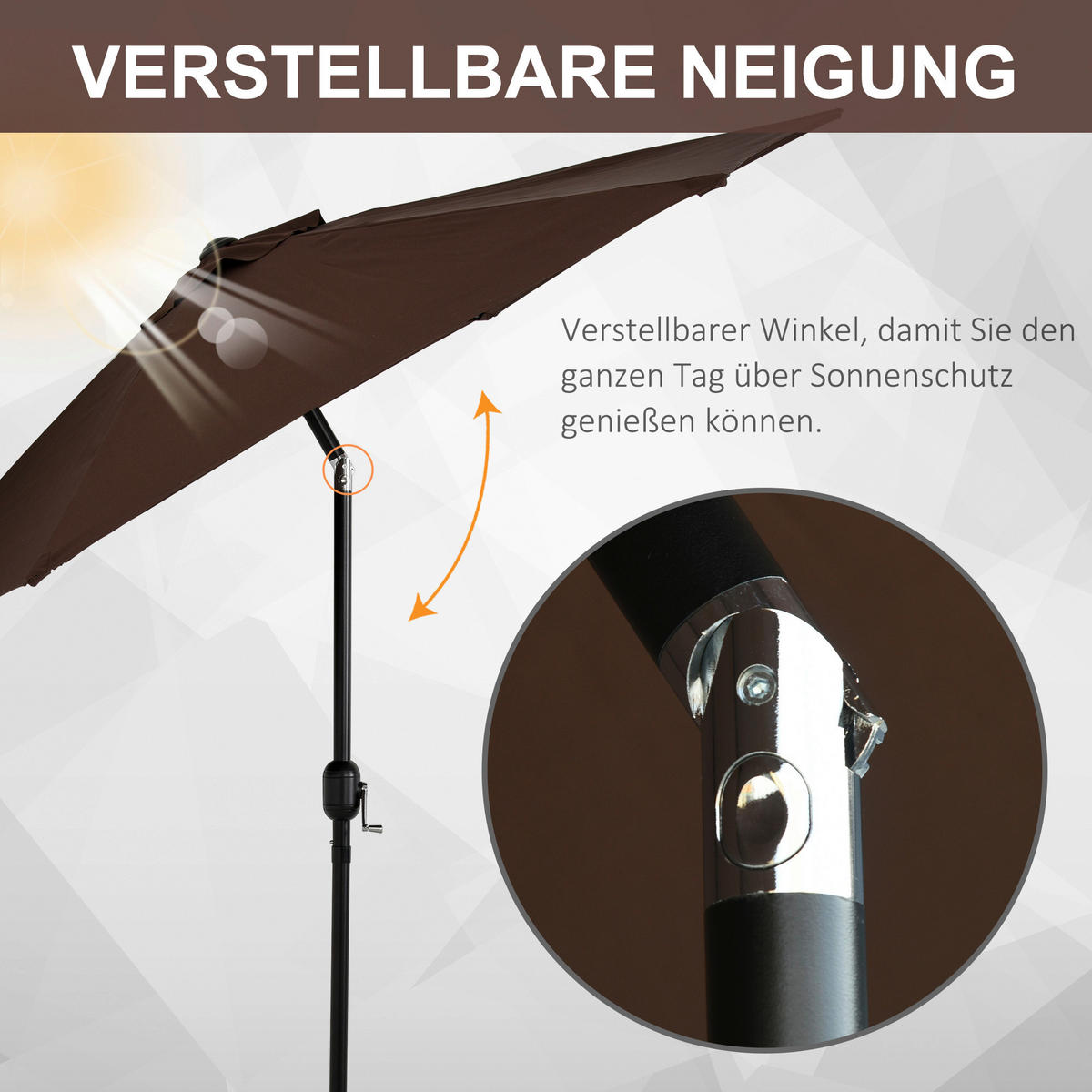 Outsunny Sonnenschirm braun Stahl H/D: ca. 235x270 cm Sonnenschirm - braun (270,00/235,00cm) - Outsunny