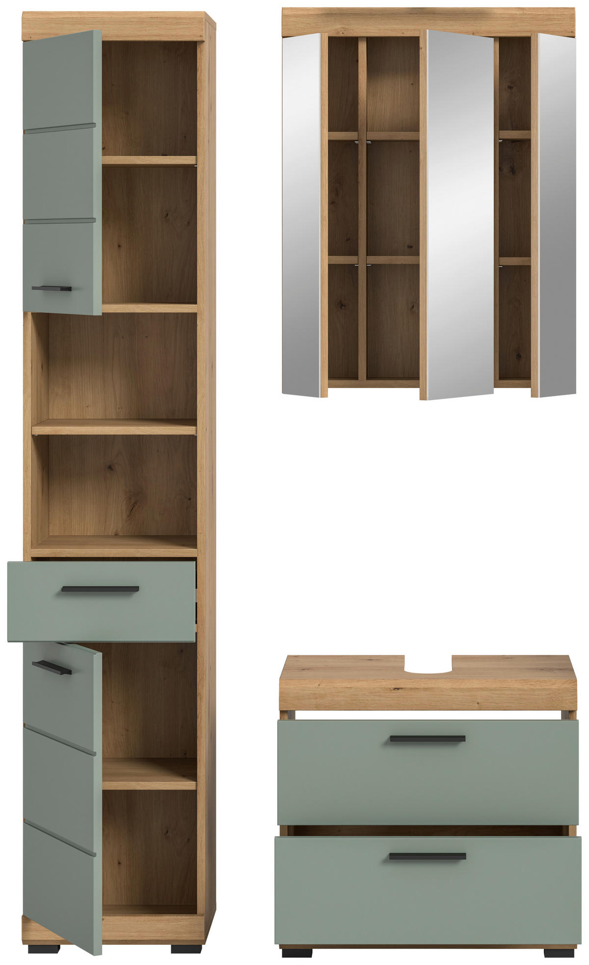 Badezimmer-Set Scout Eiche Artisan Nachbildung salbei Nachbildung B/H/T: ca. 112x191x37 cm Scout - Eiche/salbei (112,00/191,00/37,00cm) - xonox.home