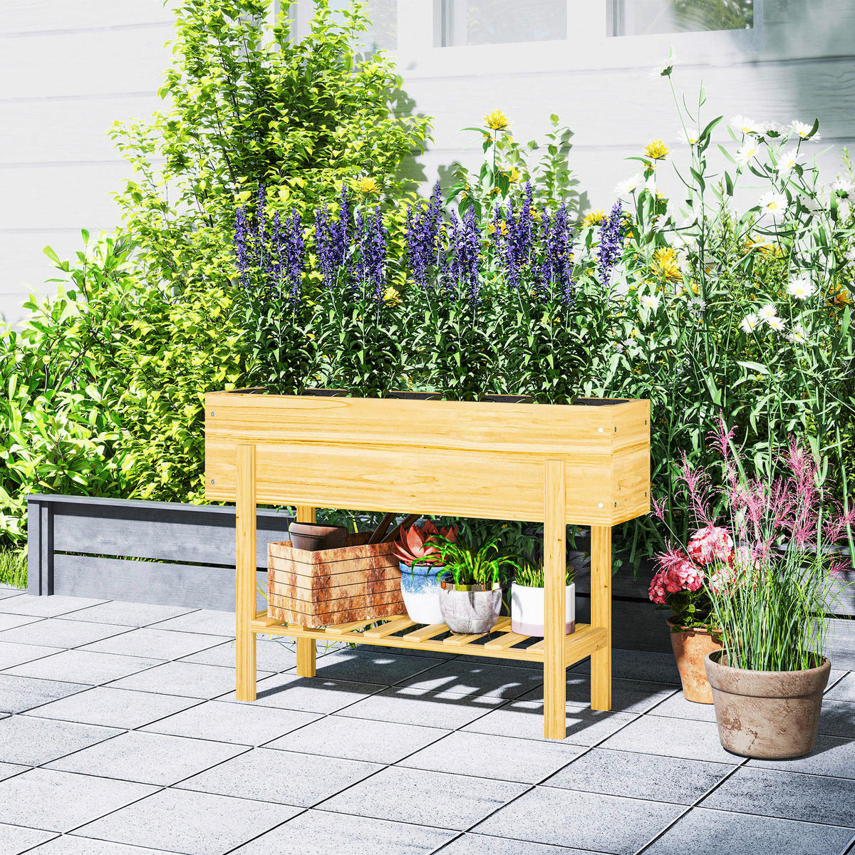 Outsunny Hochbeet natur B/H/L: ca. 30x70,5x100 cm Hochbeet - natur (100,00/30,00/70,50cm) - Outsunny