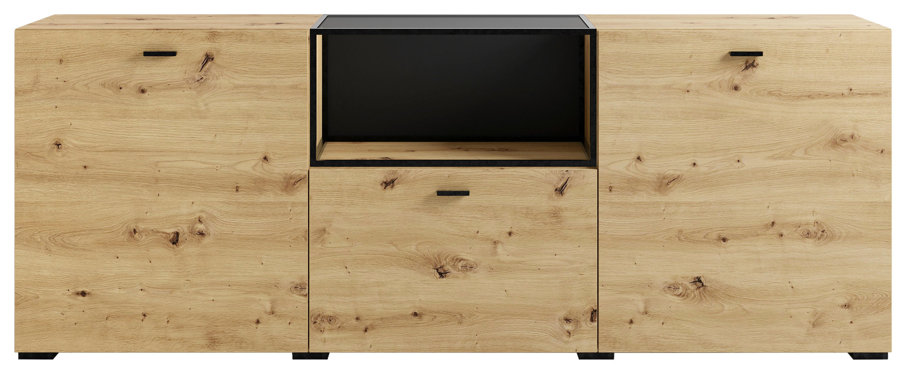 Sideboard FRAME Eiche schwarz B/H/T: ca. 200x75,5x37,5 cm FRAME - Eiche/schwarz (200,00/75,50/37,50cm) - byLIVING