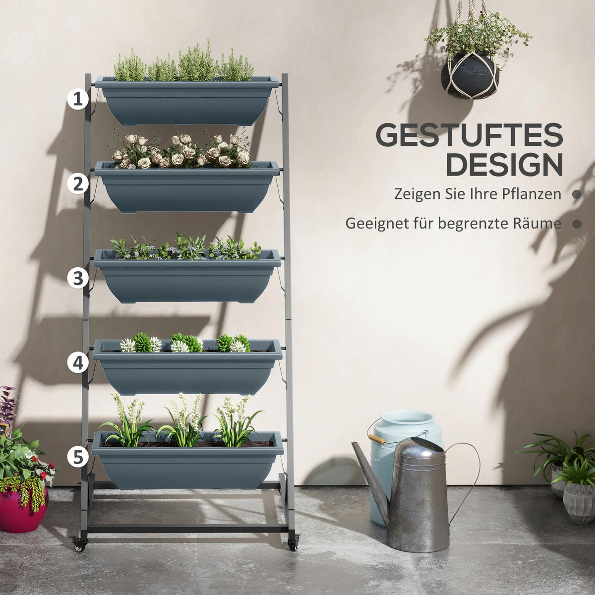 Outsunny Pflanzständer grau Polypropylen B/H/L: ca. 67x65x145 cm Blumenständer - grau (145,00/67,00/65,00cm) - Outsunny