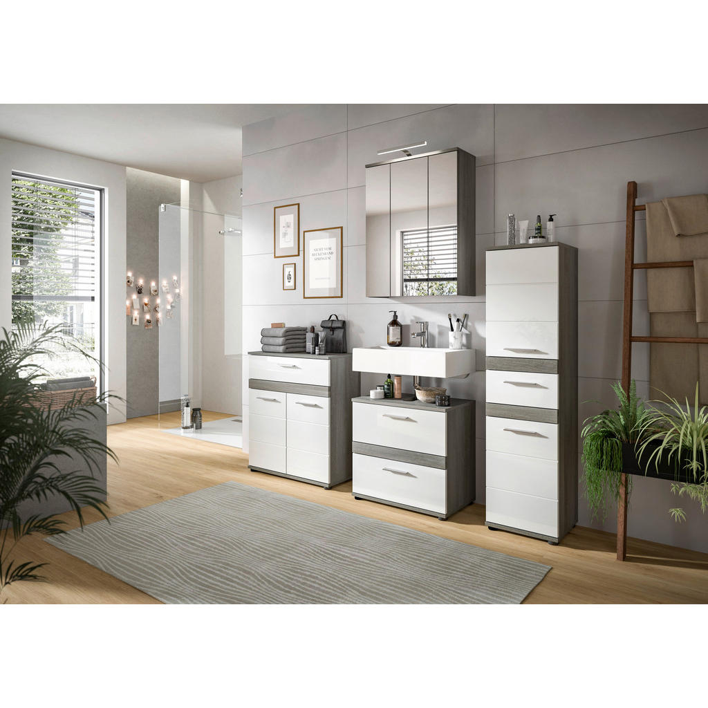 Thumbnail - Badezimmer-Set BLAKE Rauchsilber Nachbildung weiß Hochglanz B/H/T: ca. 160x191x34 cm