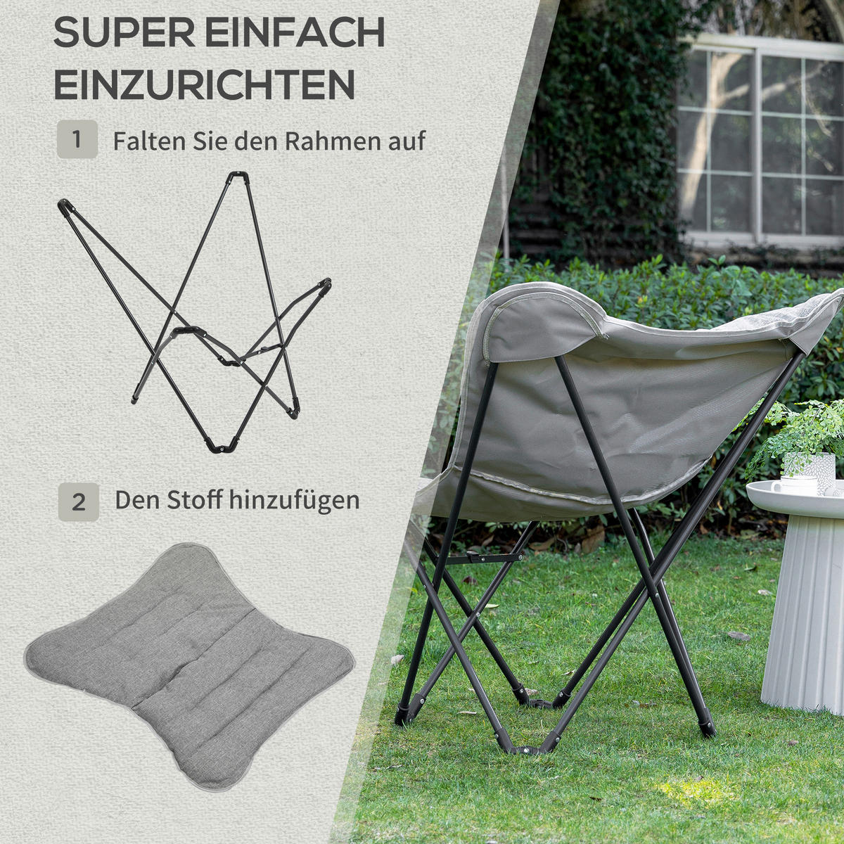 Outsunny Campingartikel B/H/L: ca. 74x88x84 cm Campingstuhl - hellgrau (84,00/74,00/88,00cm) - Outsunny