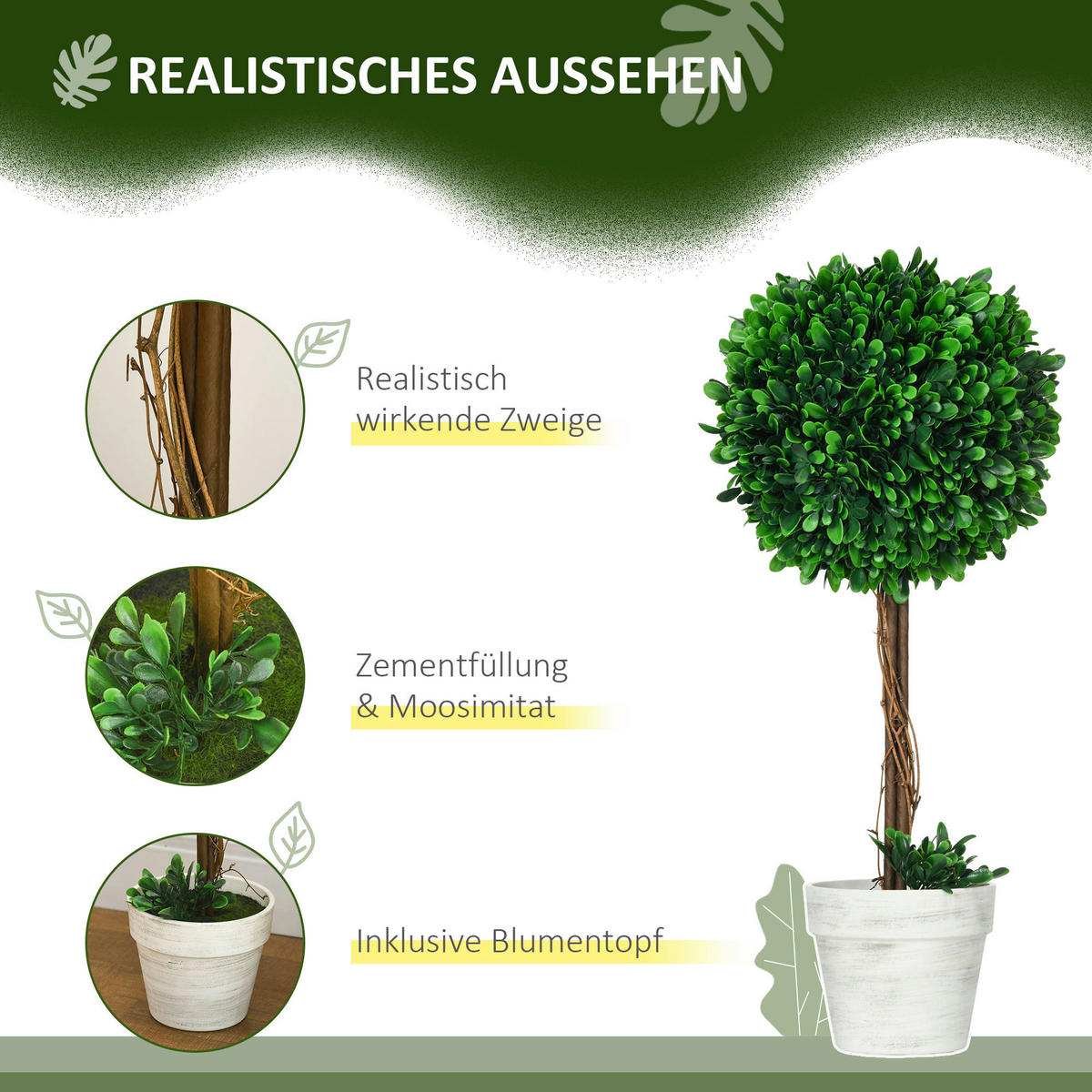 HOMCOM Kunstpflanze grün Polyethylen B/H/L: ca. 28x28x60 cm Künstliche_Pflanzen - grün (60,00/28,00/28,00cm) - HOMCOM