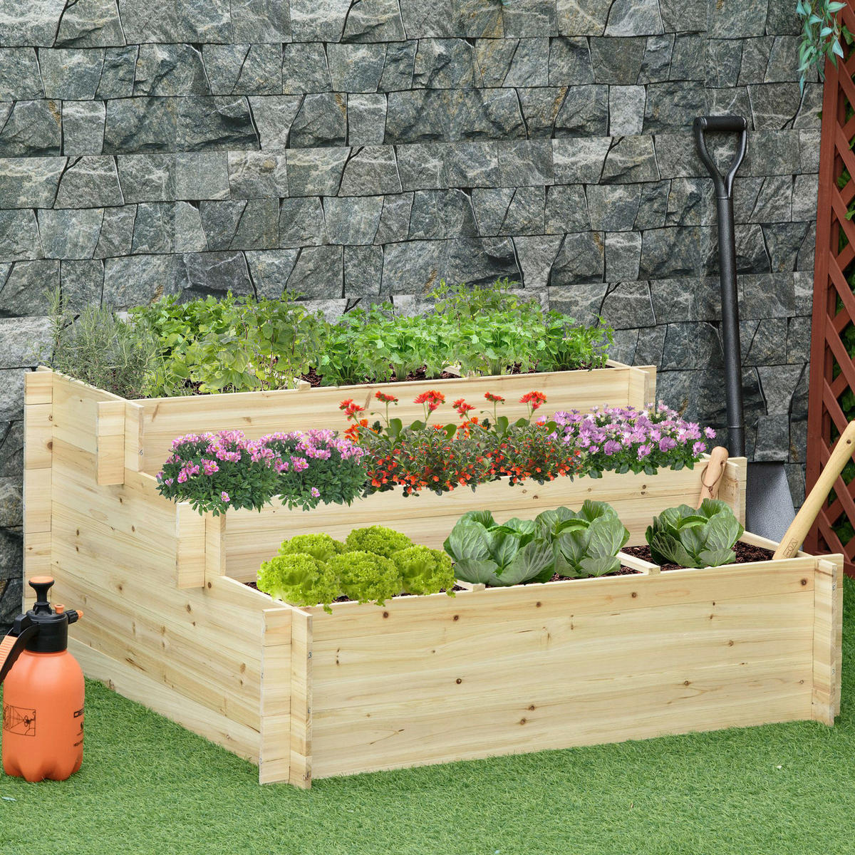 Outsunny Hochbeet natur Holz B/H/L: ca. 100x54x117 cm Hochbeet - natur (117,00/100,00/54,00cm) - Outsunny