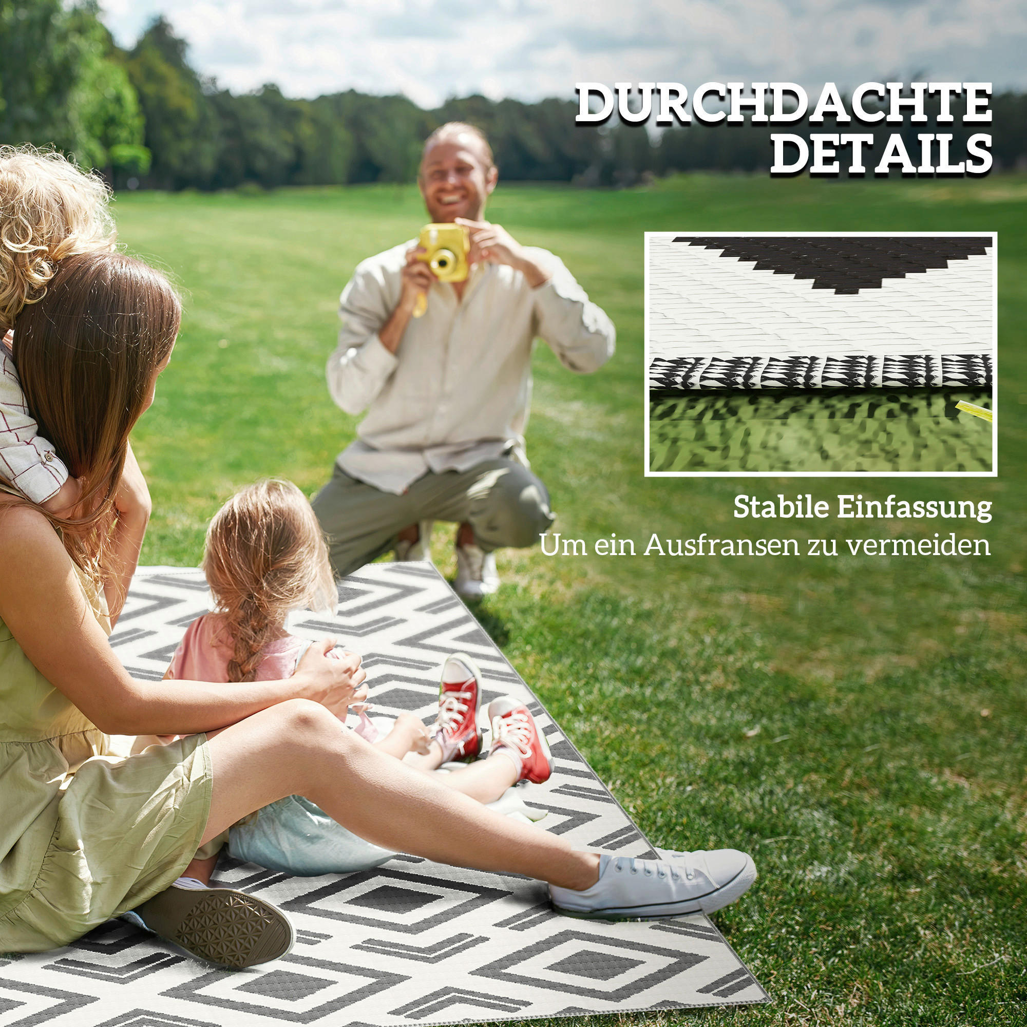 Outsunny Outdoor-Teppich schwarz B/H/L: ca. 274x1x182 cm Outdoor-Teppich - weiß/schwarz (182,00/274,00/1,00cm) - Outsunny