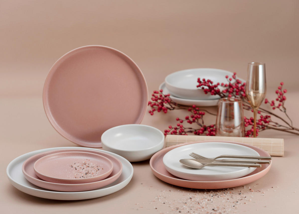 CreaTable Tafelservice Uno Rusty rosé Steinzeug 8 tlg. Uno Rusty - offwhite/rosé - CreaTable
