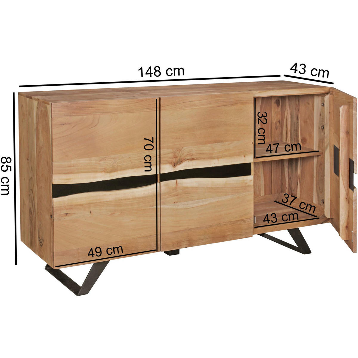 Sideboard B/H/T: ca. 148x85x43 cm Sideboard - (148,00/85,00/43,00cm) - Wohnling