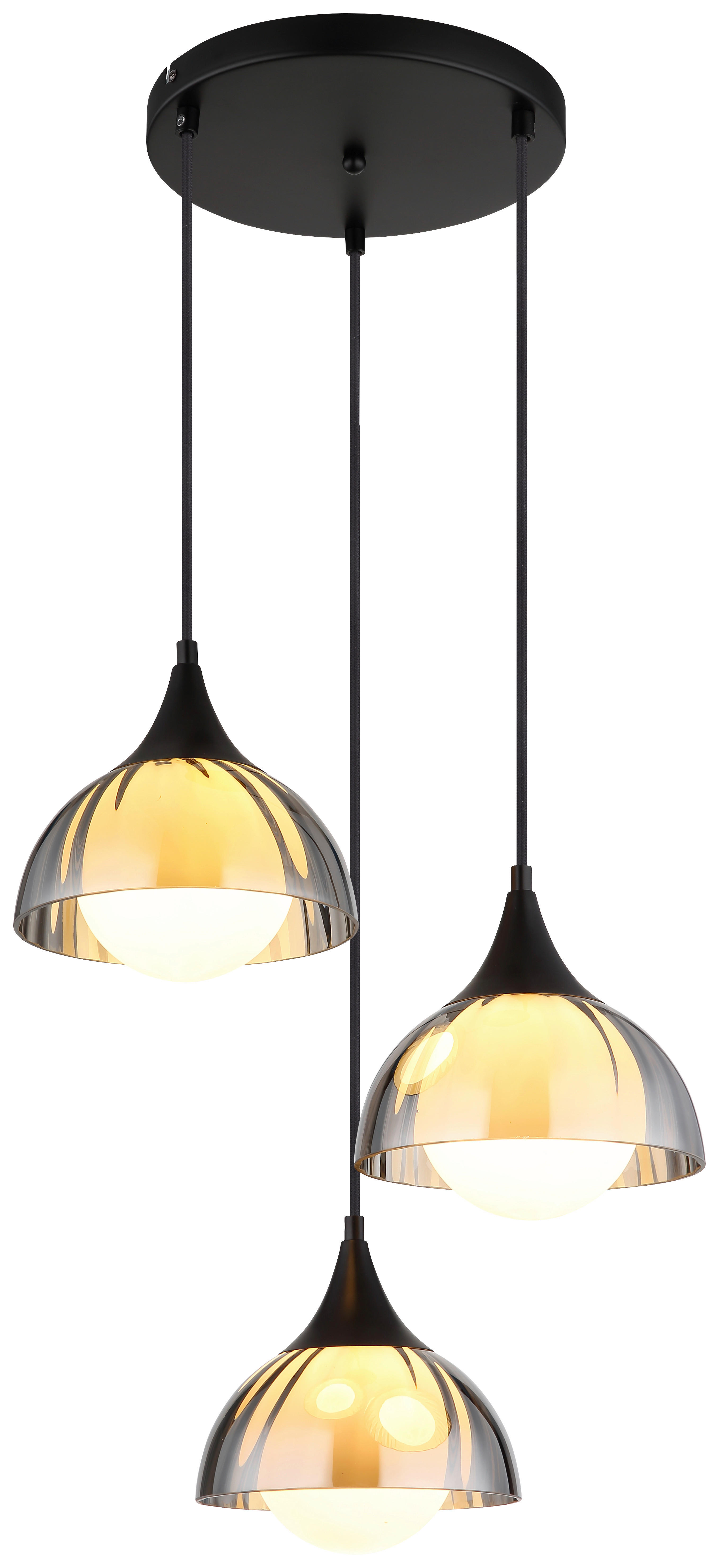 GLOBO Pendelleuchte EVA 30209308 schwarz Rauch Opal Textil Glas Metall H/D: ca. 120x39 cm G9 3 Brennstellen EVA - schwarz/Opal (39,00/120,00cm) - GLOBO