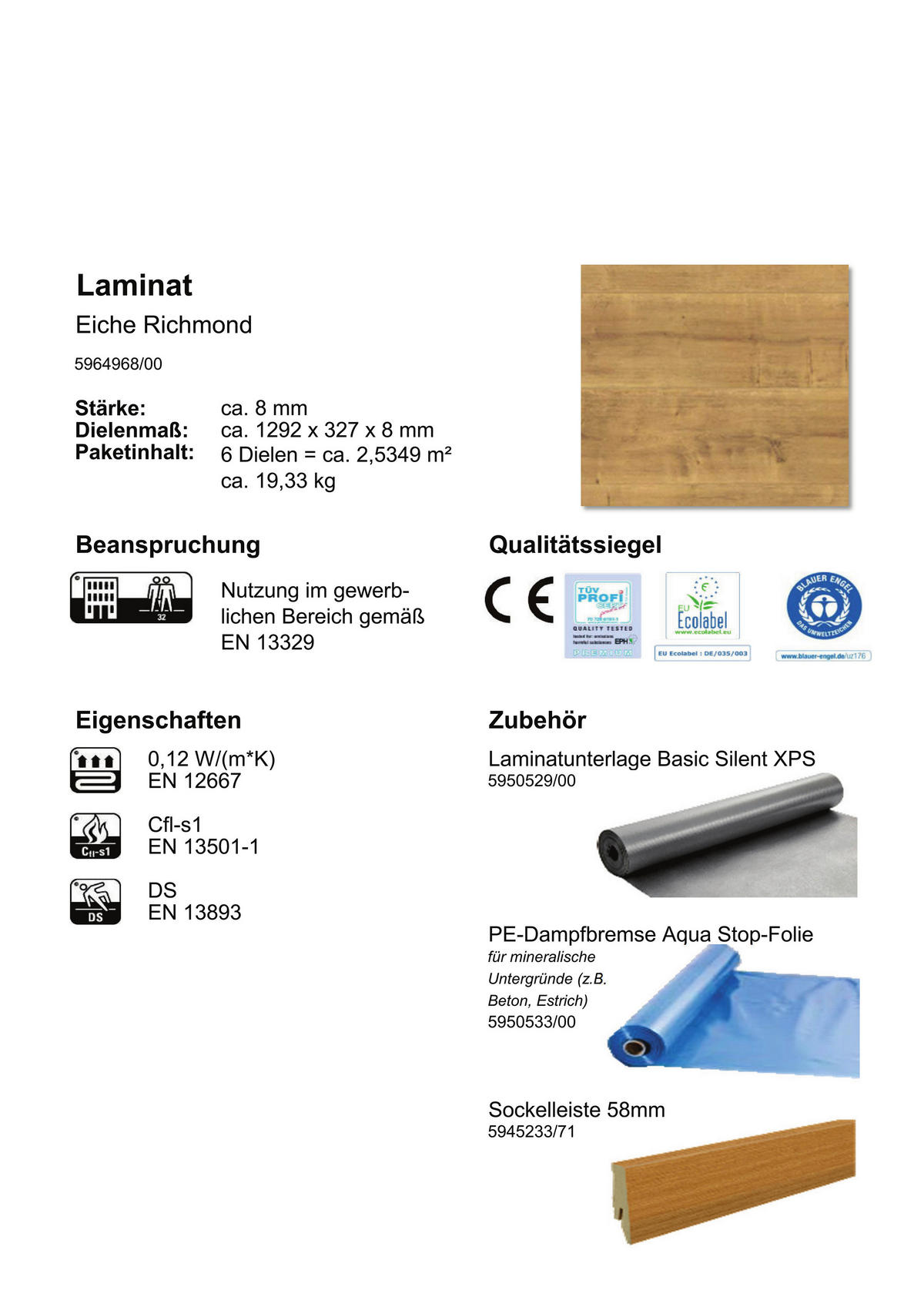 EGGER Laminatboden Richmond ca. 2,5349 m² im Paket  B/L: ca. 34x130,5 cm pro Paket Richmond ca. 2,5349 m² im Paket - hellbraun (34,00/130,50cm) - EGGER
