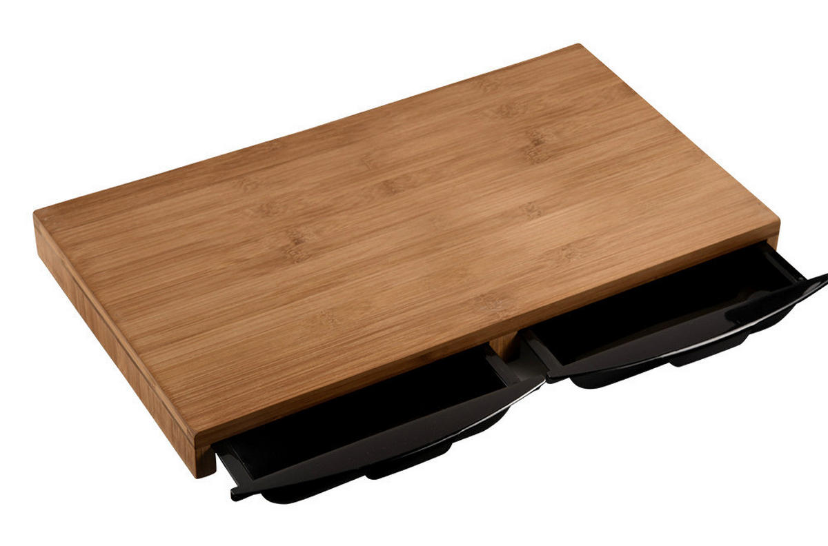 Kesper Schneidbrett natur Holz Bambus B/H/L: ca. 28,5x4,5x50 cm Schneidbrett_mit_Auffangschalen - natur/schwarz (50,00/28,50/4,50cm) - Kesper