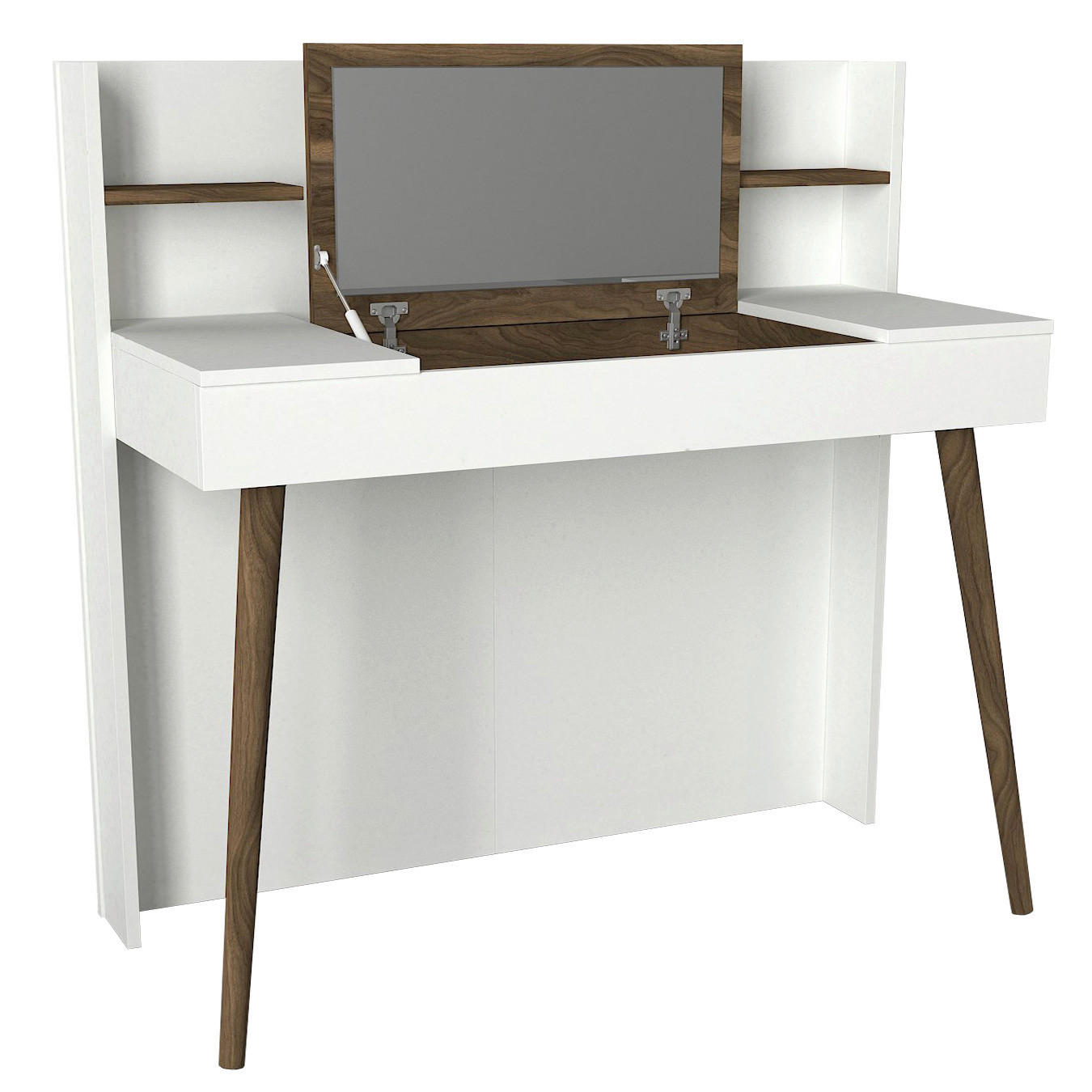 Schminktisch Retro weiß walnuss Nachbildung B/H/T: ca. 116x120x52 cm Retro - weiß/walnuss (116,00/120,00/52,00cm) - moebel17
