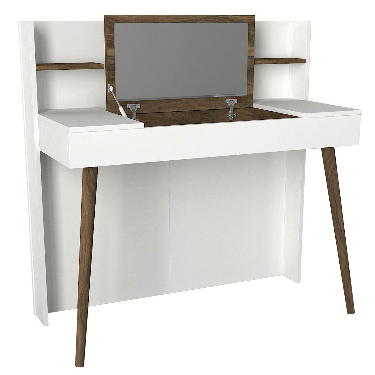 Schminktisch Retro weiß walnuss Nachbildung B/H/T: ca. 116x120x52 cm Retro - weiß/walnuss (116,00/120,00/52,00cm) - moebel17