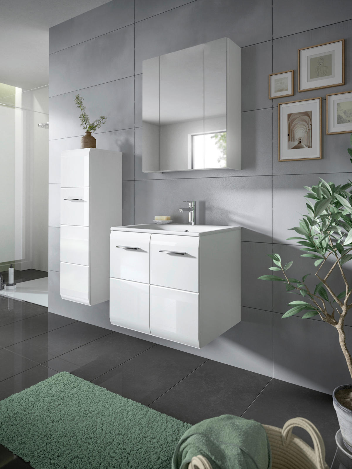 Badezimmer-Set Ice weiß weiß Hochglanz B/H/T: ca. 105x185x46 cm Ice - weiß (105,00/185,00/46,00cm) - xonox.home