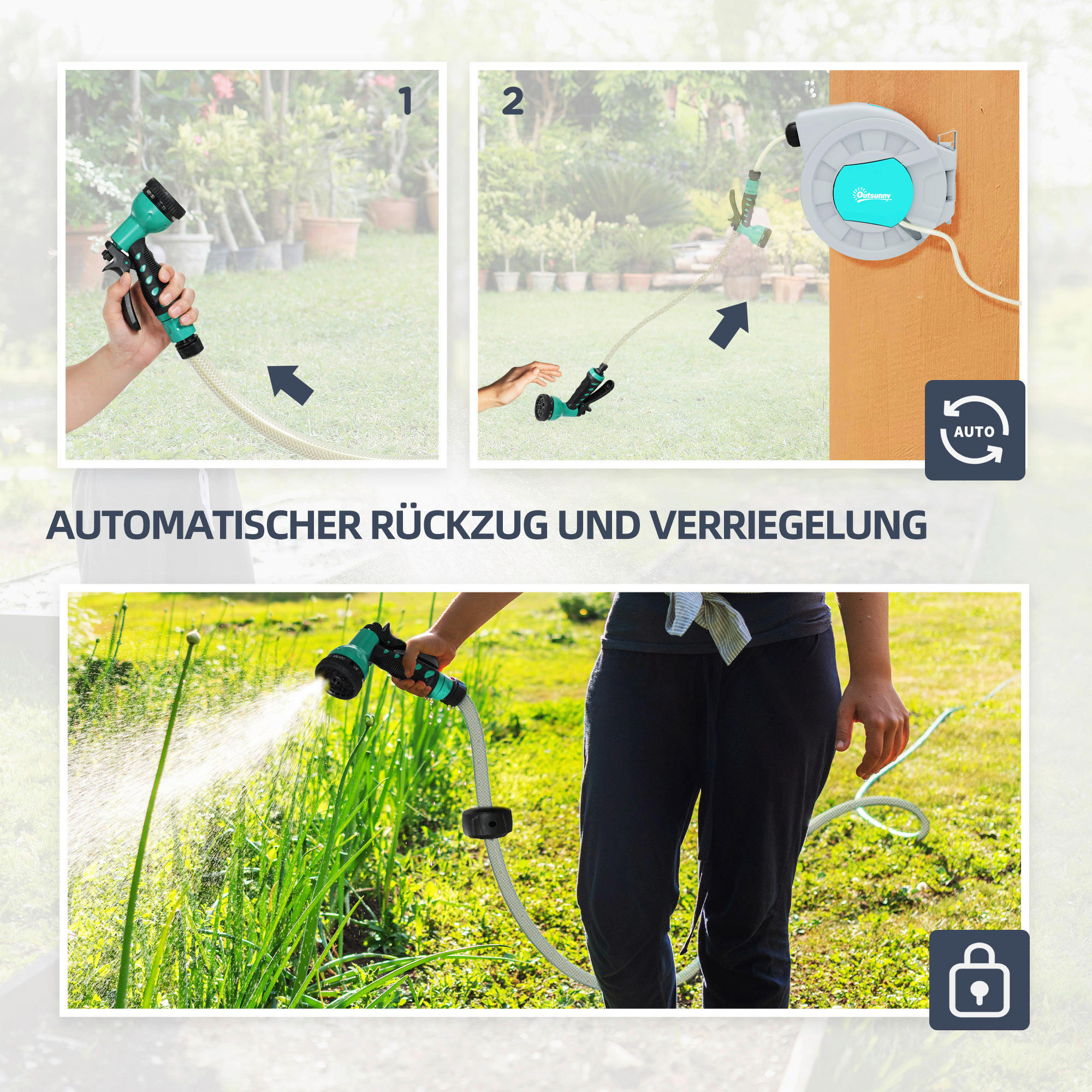 Outsunny Schlauchtrommel Schlauchtrommel - grau (55,00/21,00/41,50cm) - Outsunny