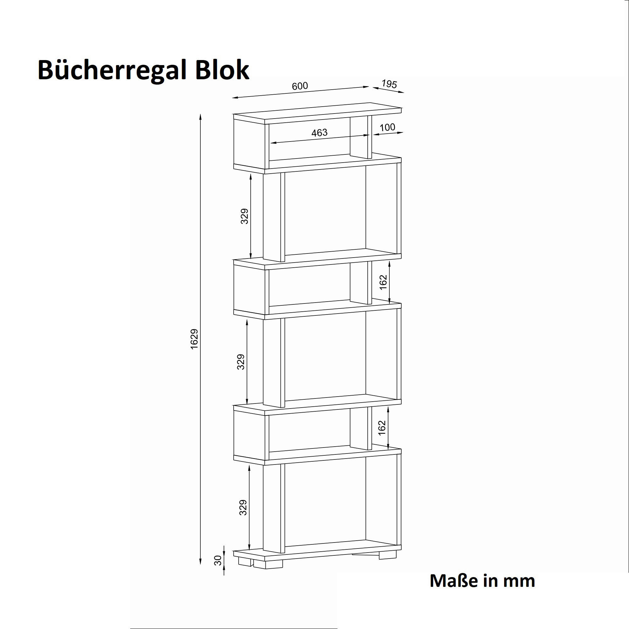 Regal Blok weiß walnuss Nachbildung B/H/T: ca. 60x160x20 cm Blok - weiß/walnuss (60,00/160,00/20,00cm) - moebel17