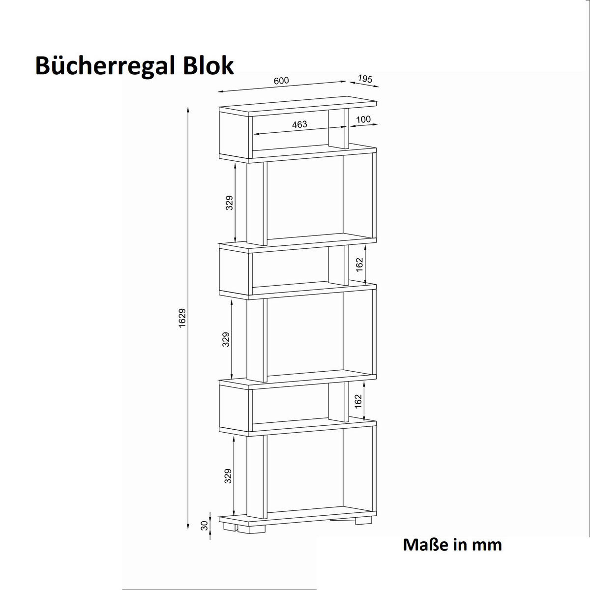 Regal Blok weiß walnuss Nachbildung B/H/T: ca. 60x160x20 cm Blok - weiß/walnuss (60,00/160,00/20,00cm) - moebel17