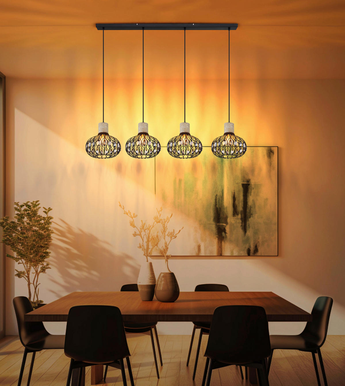 GLOBO Hängeleuchte grau Rauch mattschwarz Glas Metall B/H/L: ca. 25x150x115 cm E27 4 Brennstellen DORTHY - mattschwarz/Rauch (115,00/25,00/150,00cm) - GLOBO