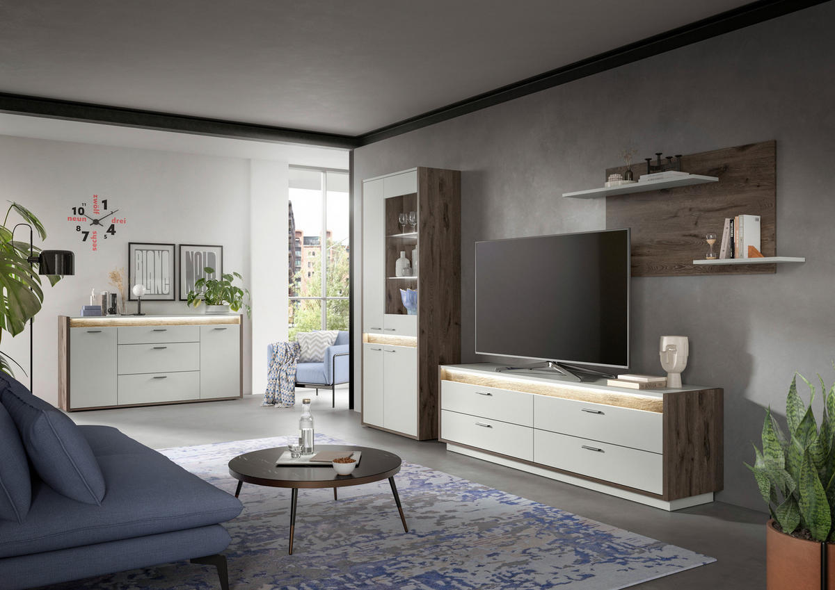 Wohnwand Falcona Nox Oak Nachbildung hellgrau B/H/T: ca. 299x198x43 cm Falcona - hellgrau (299,00/198,00/43,00cm) - xonox.home