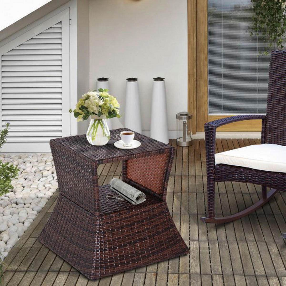 Outsunny Gartentisch braun Metall B/H/L: ca. 54x55x54 cm Gartentisch - braun (54,00/54,00/55,00cm) - Outsunny