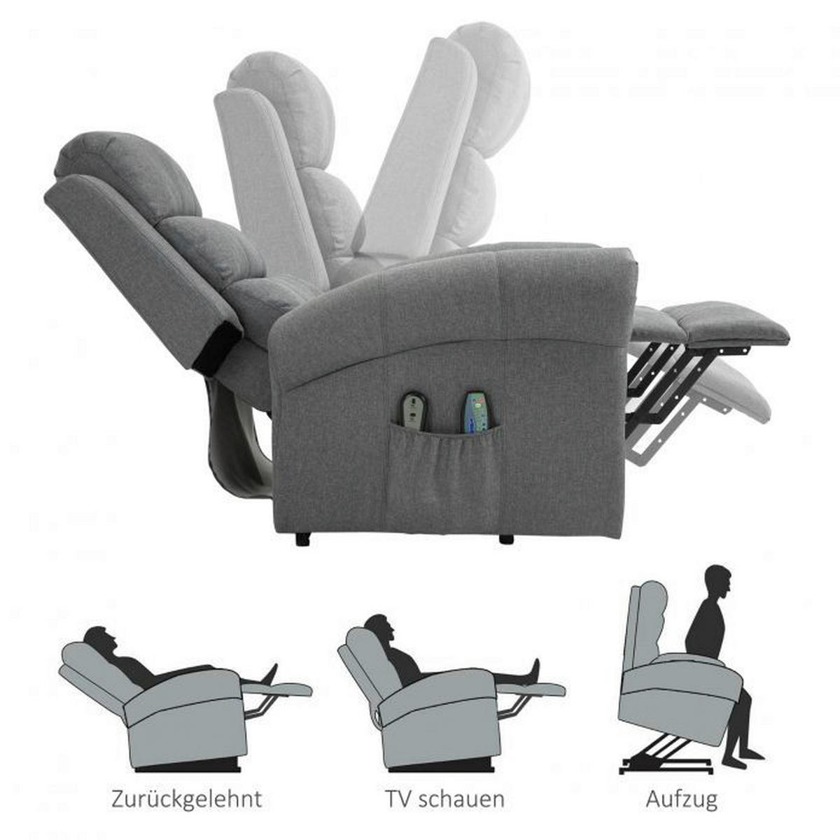 HOMCOM Massagesessel 700-095 grau Polyester-Mischgewebe Holz Metall Schaumstoff B/H/T: ca. 94x104x96 cm ca. 50 W Massagesessel 700-095 - grau (94,00/104,00/96,00cm) - HOMCOM