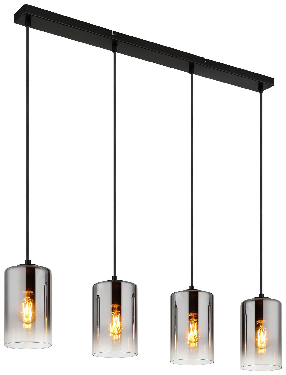 GLOBO Pendelleuchte ROY 30240408 Rauch schwarz klar Metall Glas B/H/L: ca. 86x120x12 cm E27 4 Brennstellen ROY - klar/schwarz (12,00/86,00/120,00cm) - GLOBO