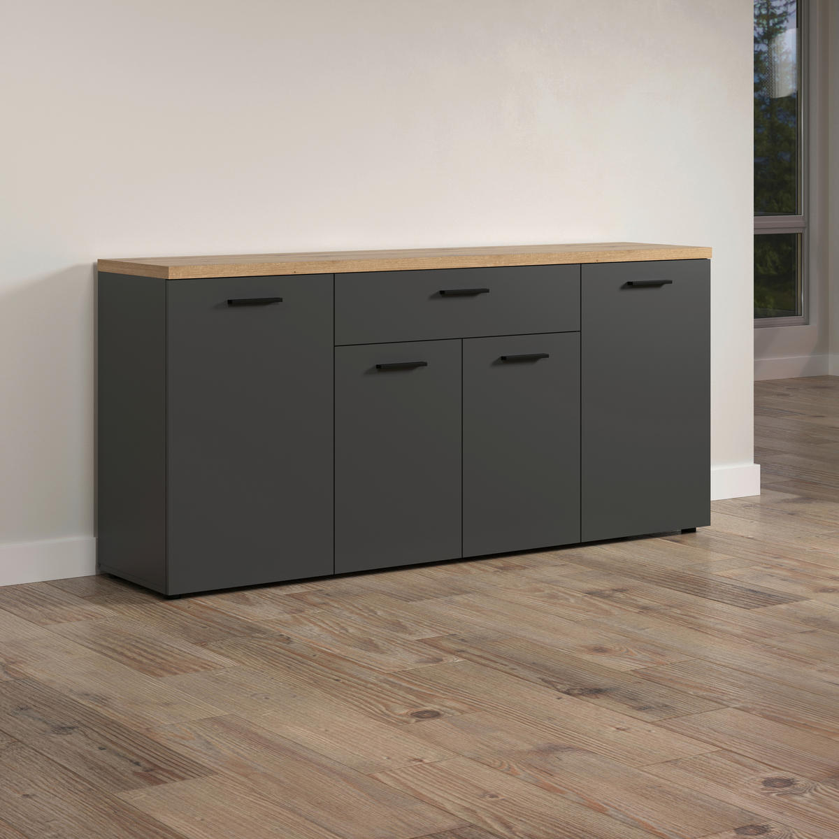 Sideboard Baggio Eiche Evoke Coast Nachbildung anthrazit B/H/T: ca. 180x85x42 cm Baggio - Eiche/anthrazit (180,00/85,00/42,00cm)