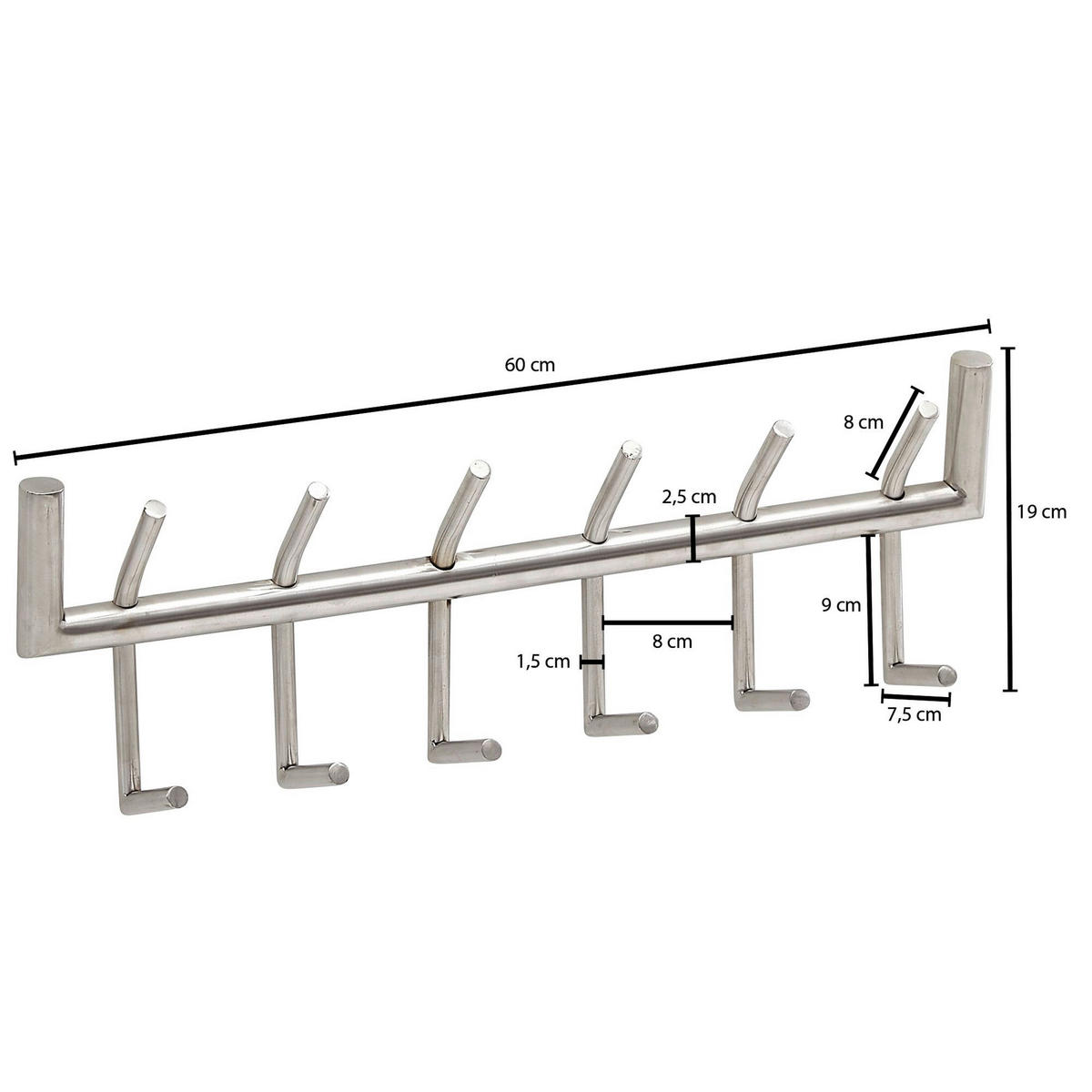 Garderobe Stahl poliert B/H/T: ca. 60x19x10 cm Garderobe - Stahl (60,00/19,00/10,00cm) - Wohnling