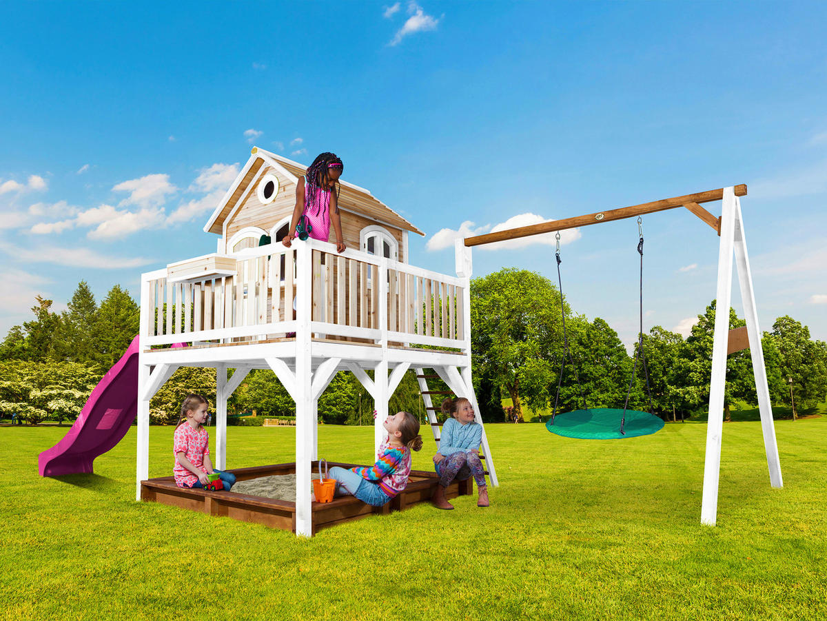 AXI Spielhaus Liam braun B/H/L: ca. 541x291x277 cm Liam - braun/lila (277,00/541,00/291,00cm) - AXI