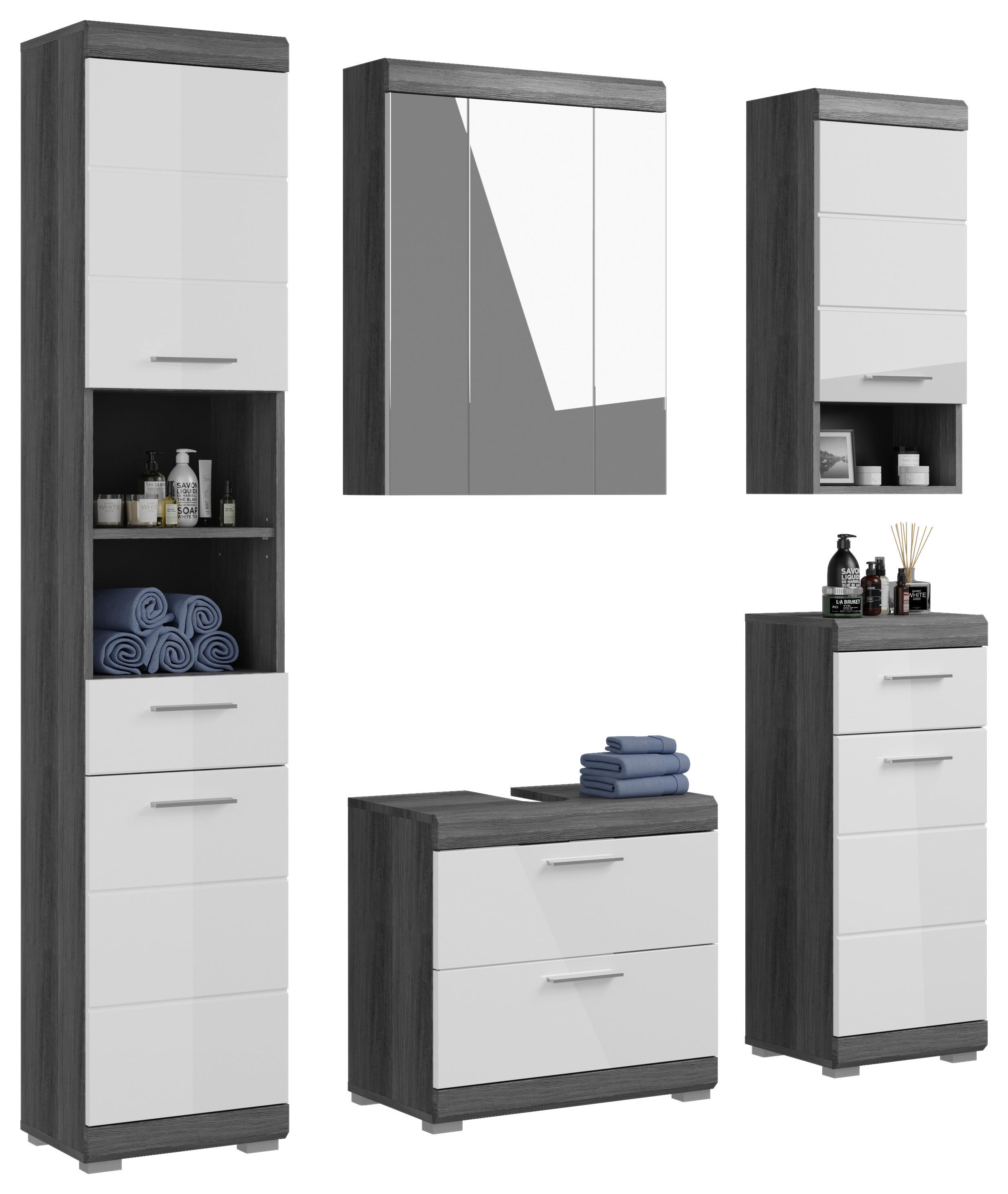 Badezimmer-Set Scout Rauchsilber Nachbildung weiß Hochglanz B/H/T: ca. 164x191x34 cm Scout - weiß (164,00/191,00/34,00cm) - xonox.home