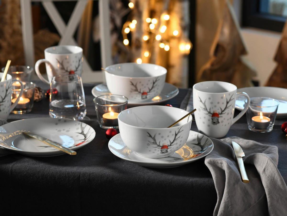 CreaTable Kaffeebecher Hirsch weiß Porzellan 6 tlg. Hirsch - weiß - CreaTable