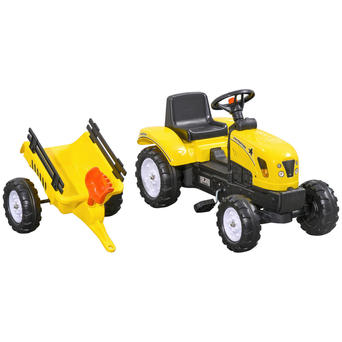 HOMCOM Kinder-Fahrzeug gelb B/H/L: ca. 42x133x51 cm Trettraktor - gelb (51,00/42,00/133,00cm) - HOMCOM