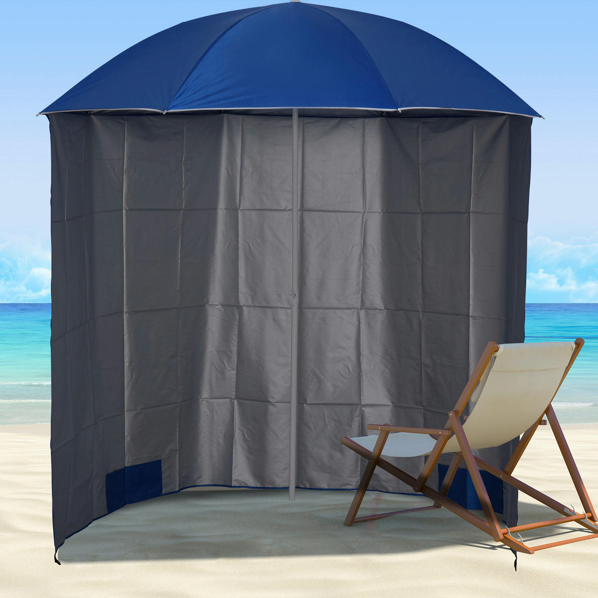 Outsunny Sonnenschirm blau Metall D: ca. 220 cm Sonnenschirm - blau (220,00cm) - Outsunny