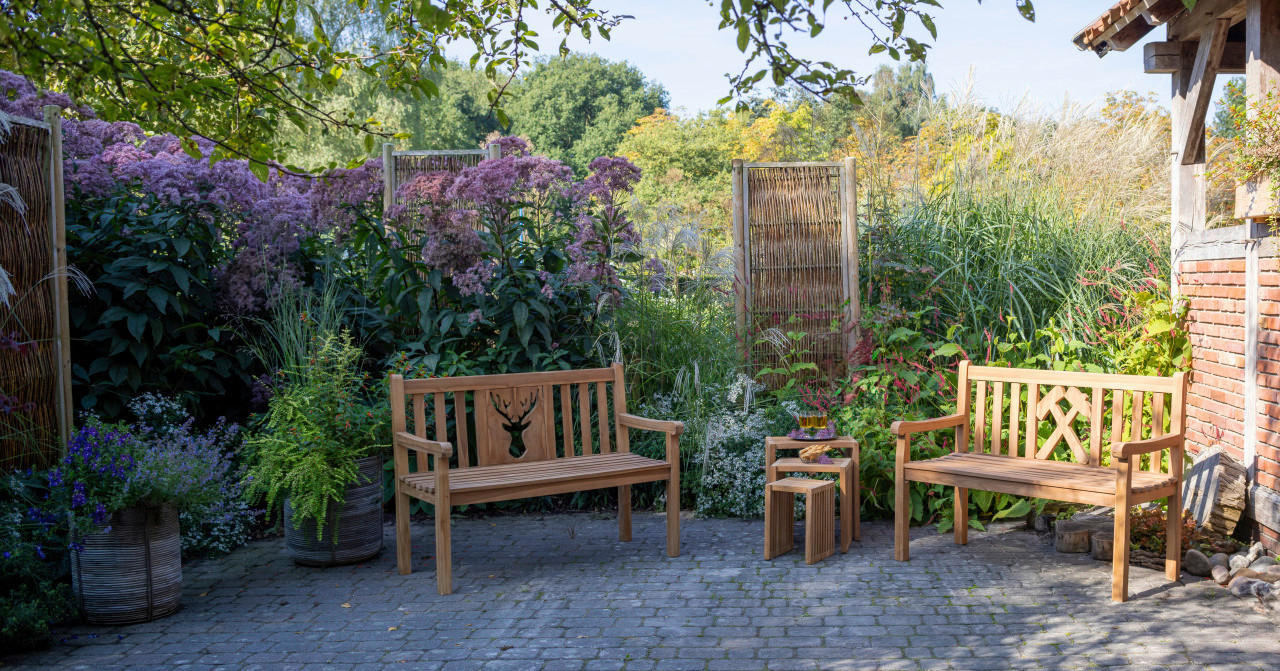 Thumbnail - deVries Gartenbank Woodie natur Teakholz B/H/T: ca. 120x89x60 cm