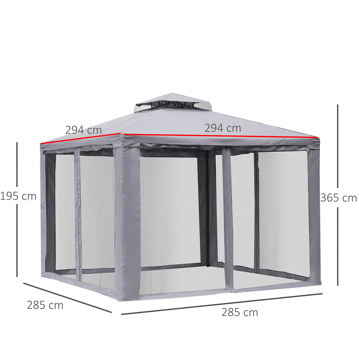 Outsunny Pavillon hellgrau Metall B/H/L: ca. 294x265x294 cm Pavillon - hellgrau (294,00/294,00/265,00cm) - Outsunny