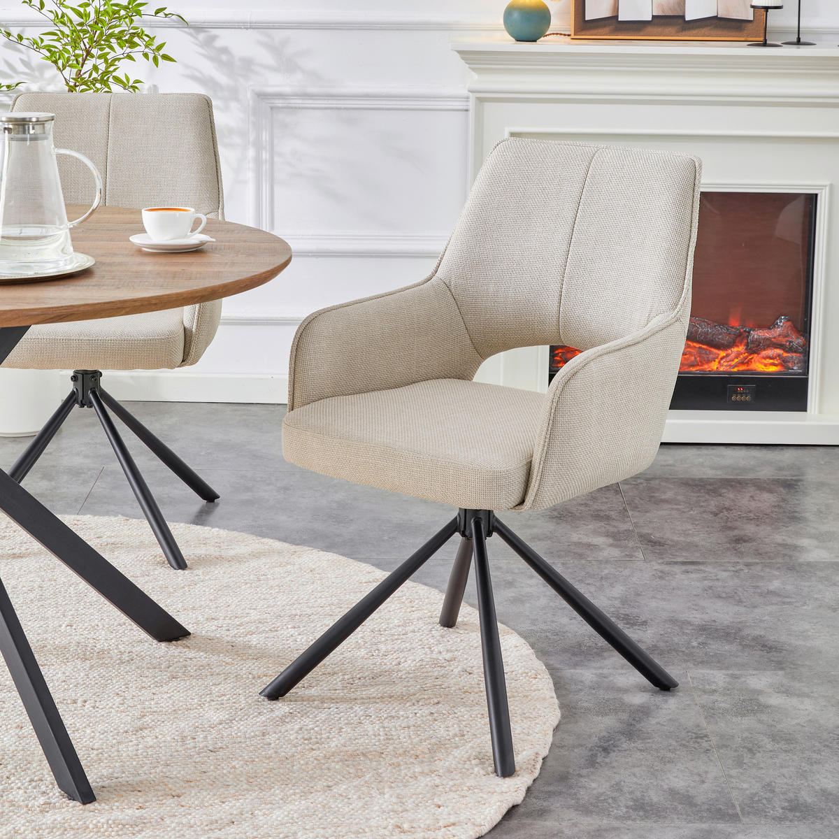 Drehstuhl JANA, 2er Set creme schwarz Webstoff B/H/T: ca. 57x91x64 cm JANA, 2er Set - creme/schwarz (57,00/91,00/64,00cm) - xonox.home