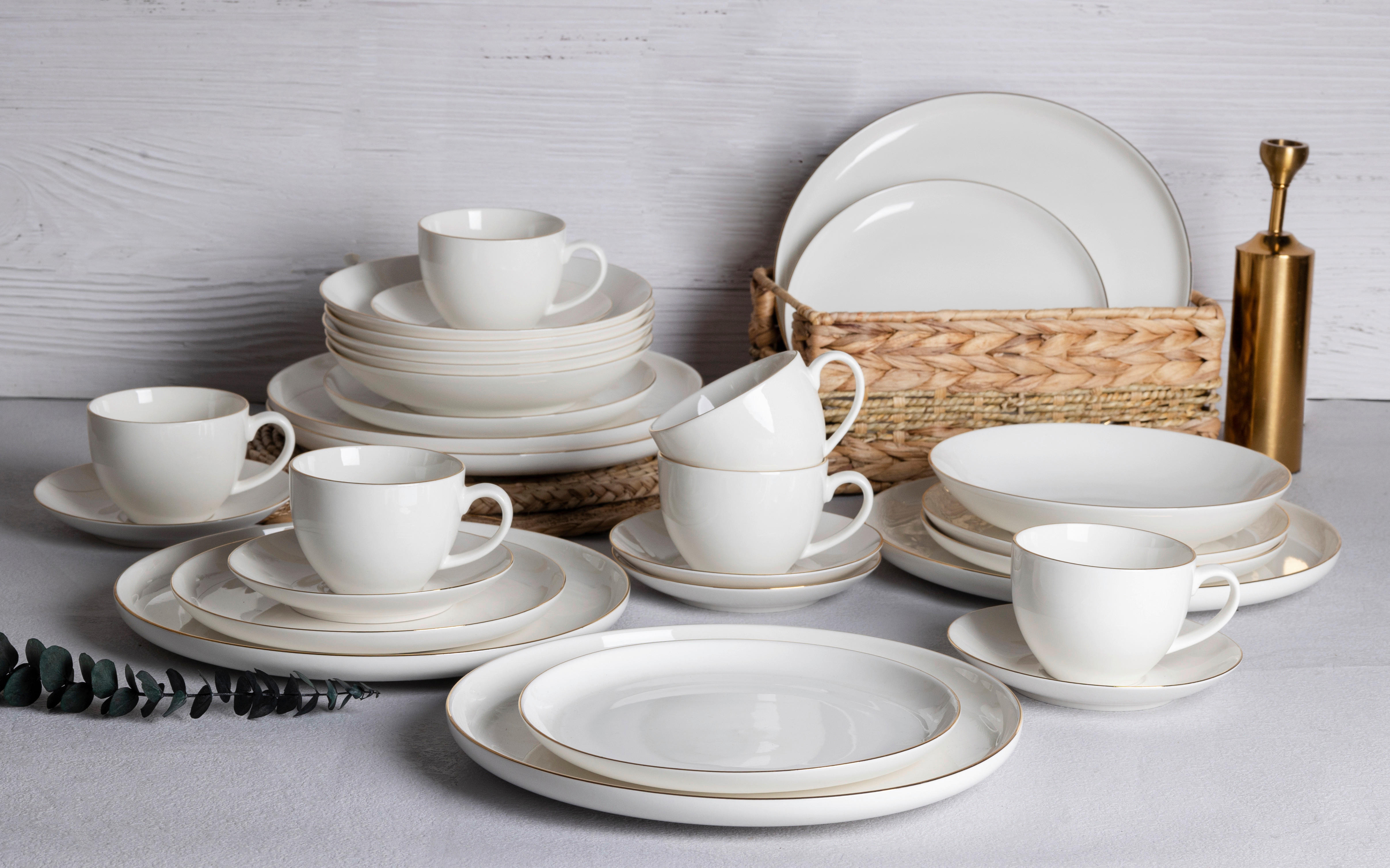 POCOline Kombiservice weiß Porzellan 30 tlg. Kombiservice_Golden_30tlg. - gold/weiß - POCOline