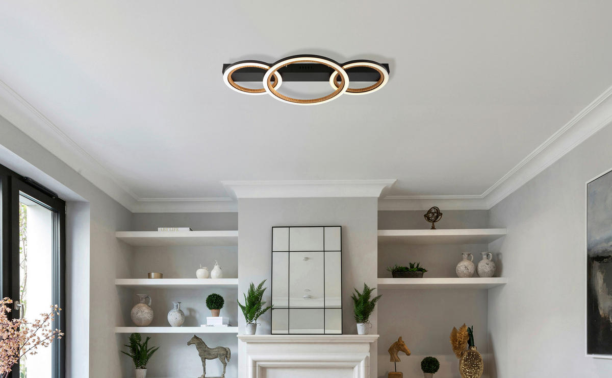 GLOBO LED-Deckenleuchte dunkelbraun Opal mattschwarz Metall Kunststoff B/H/L: ca. 30x7x58 cm 1 Brennstellen DAKARI I - dunkelbraun/Opal (58,00/30,00/7,00cm) - GLOBO