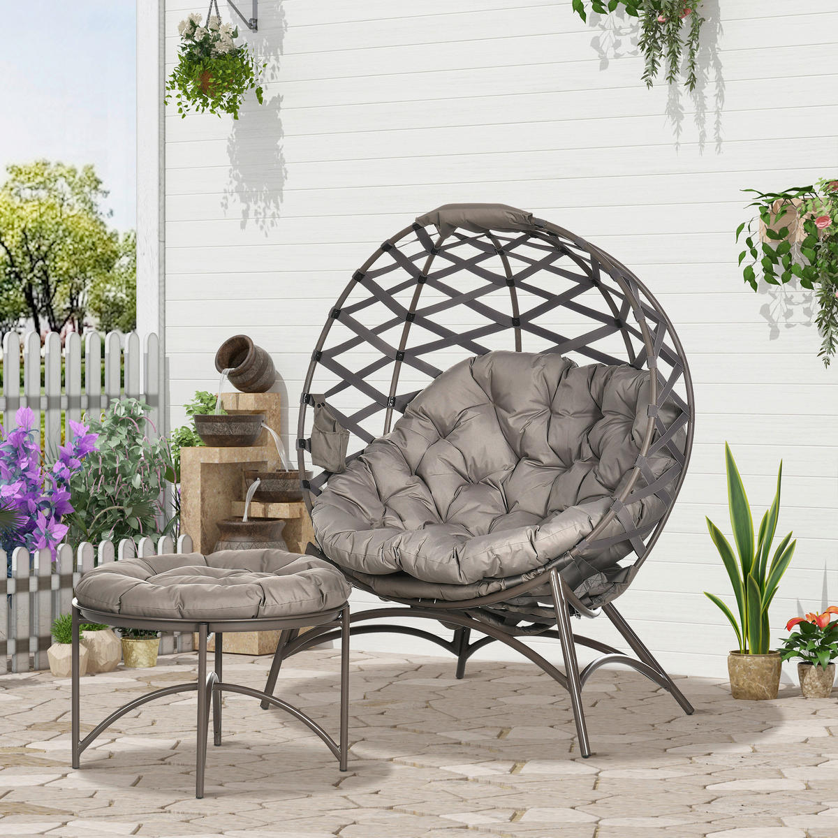 Outsunny Gartenstuhl-Set sand Polyester B/H/L: ca. 75x142x118 cm Gartenstuhl-Set - sand (118,00/75,00/142,00cm) - Outsunny