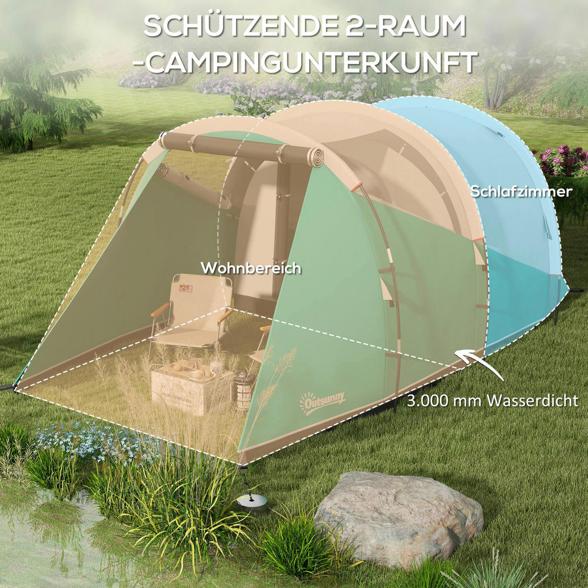 Outsunny Campingzelt B/H/L: ca. 260x190x460 cm Campingzelt - grün (460,00/260,00/190,00cm) - Outsunny