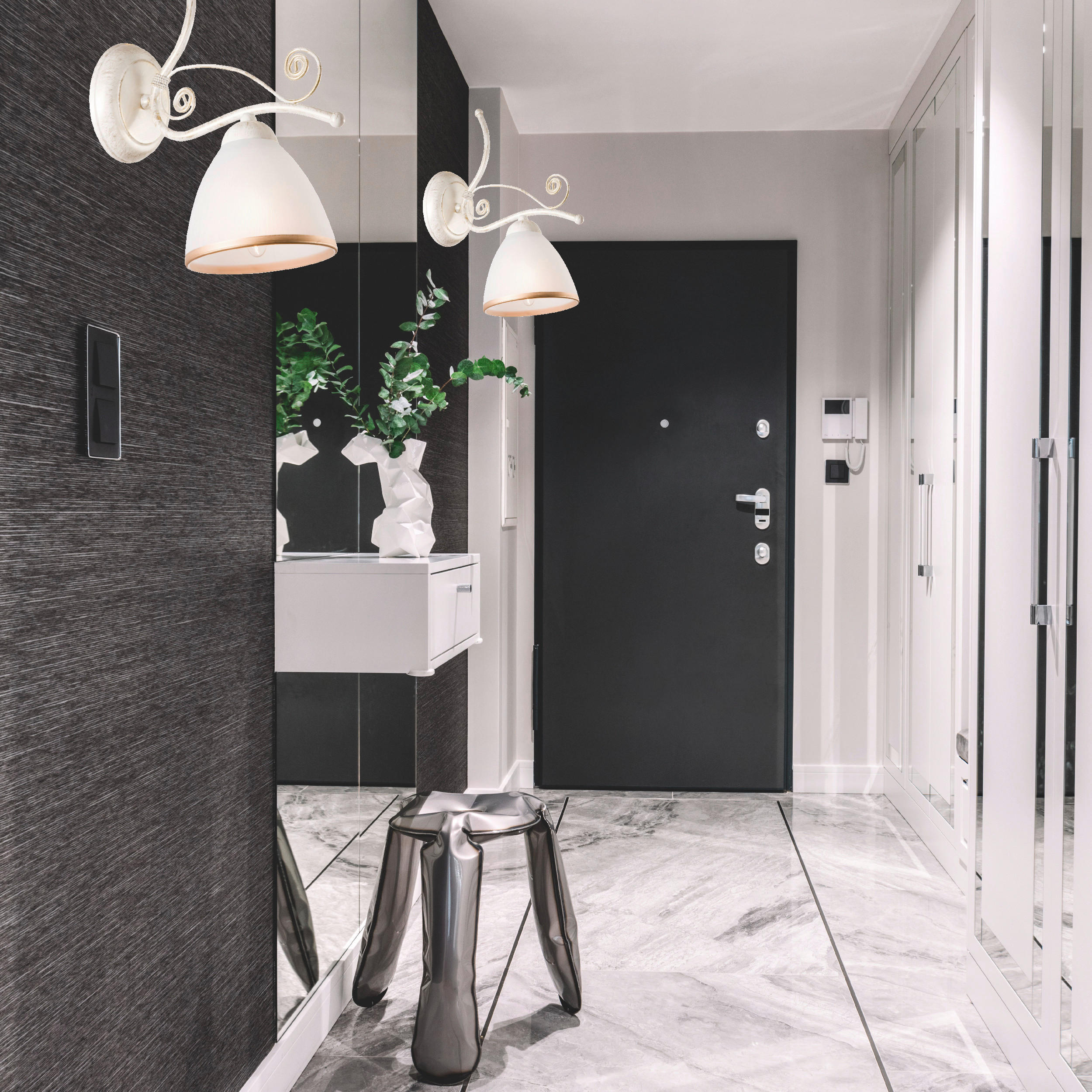 Lamkur Wandleuchte RETRO II 19260 weiß Glas Stahl H/L: ca. 30x25 cm E27 1 Brennstellen Retro II - weiß (25,00cm) - Lamkur