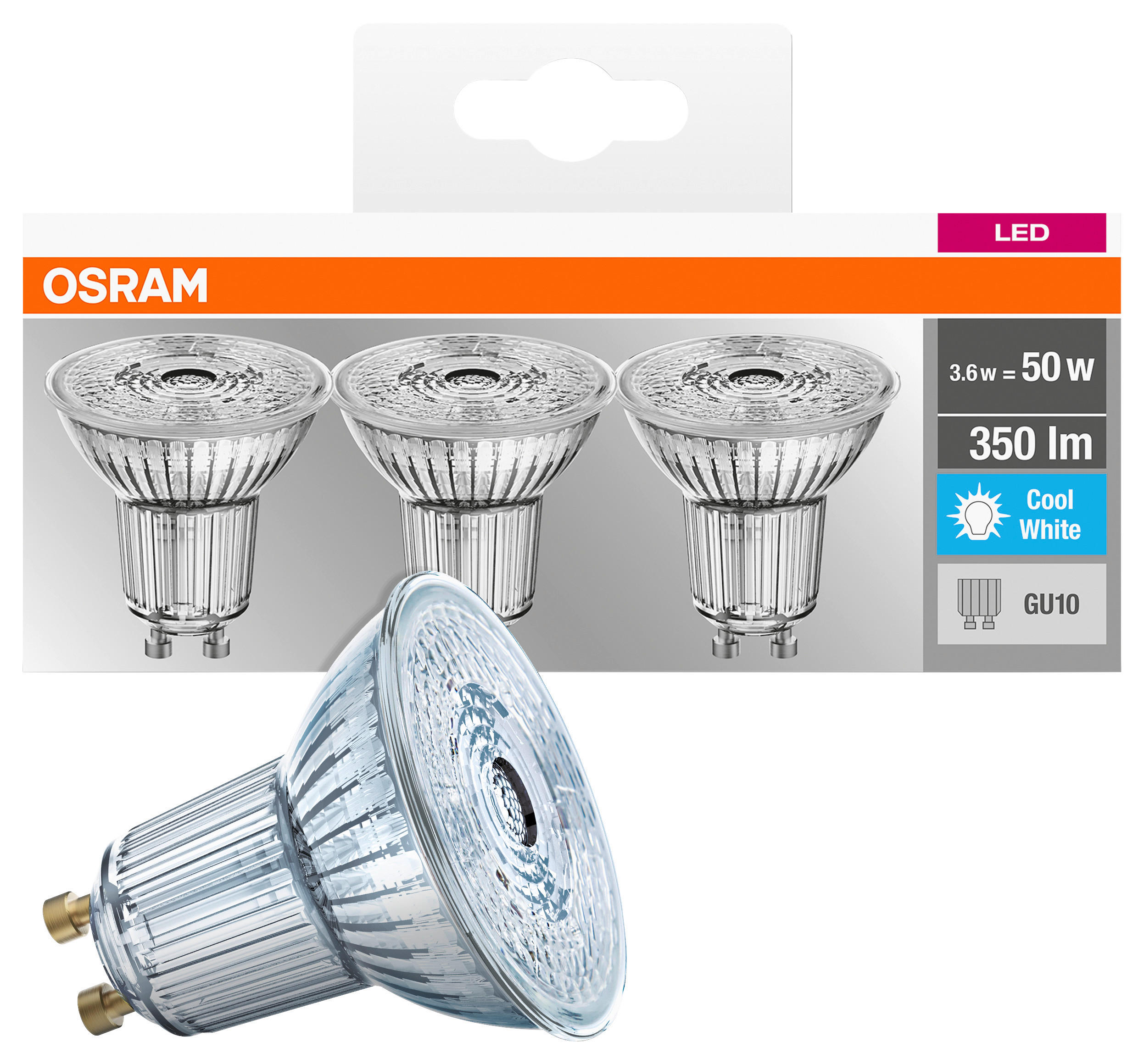 OSRAM Reflektorlampe AC2705 3er Pack GU10 LED-Reflektorlampe_3erPack GU10 - klar (5,10cm) - OSRAM