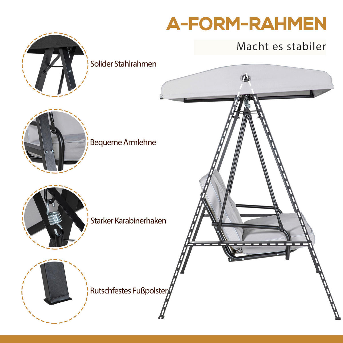 Outsunny Hollywoodschaukel grau Stahl B/H/L: ca. 116x172x145 cm Hollywoodschaukel - grau (145,00/116,00/172,00cm) - Outsunny