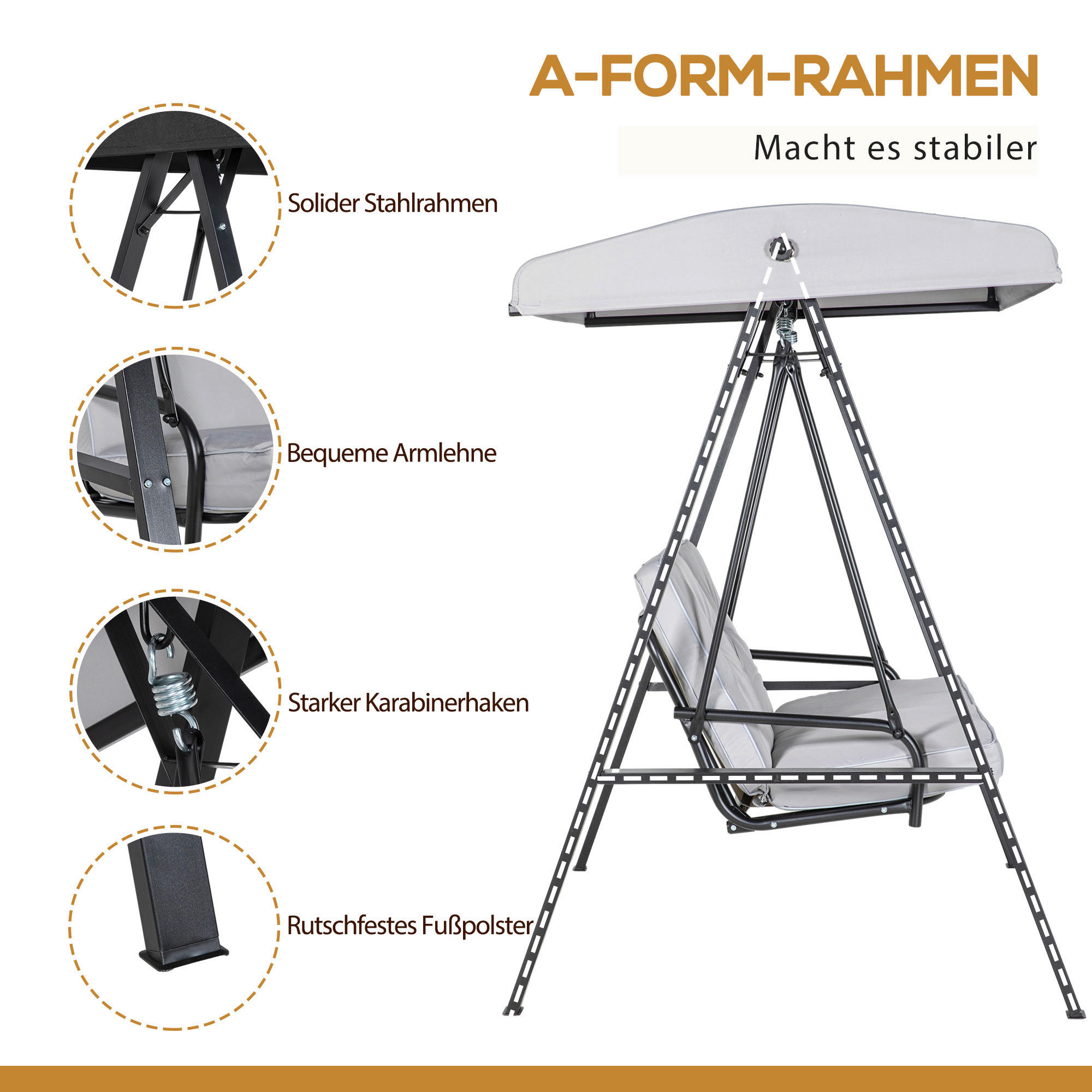 Outsunny Hollywoodschaukel grau Stahl B/...