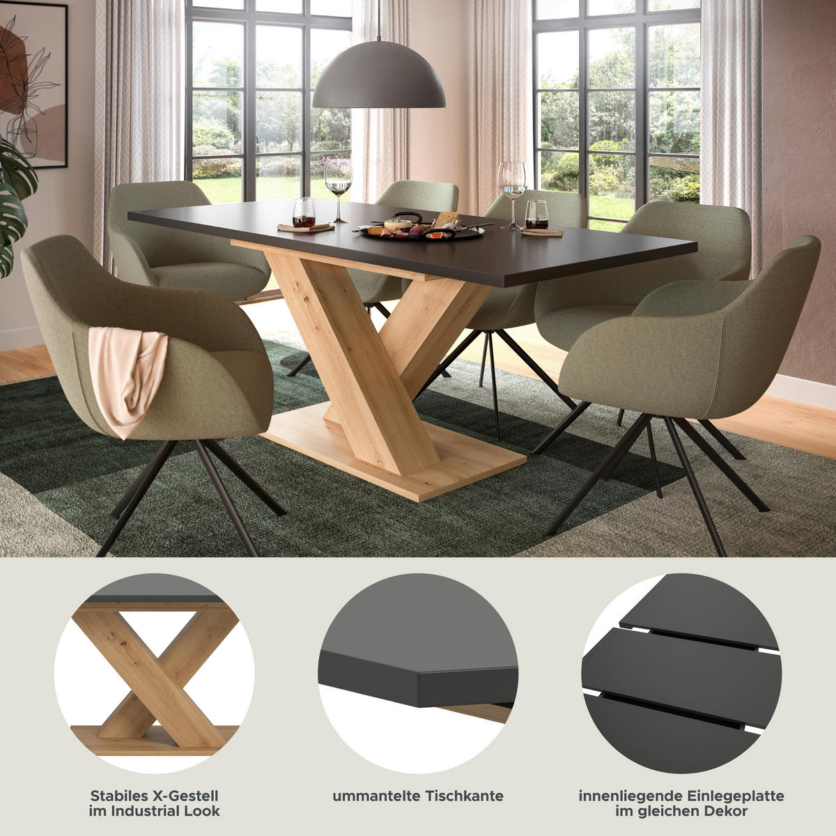 Esstisch MOTION grau Artisan Nachbildung B/H/T: ca. 150x76x90 cm MOTION - grau (150,00/76,00/90,00cm) - xonox.home