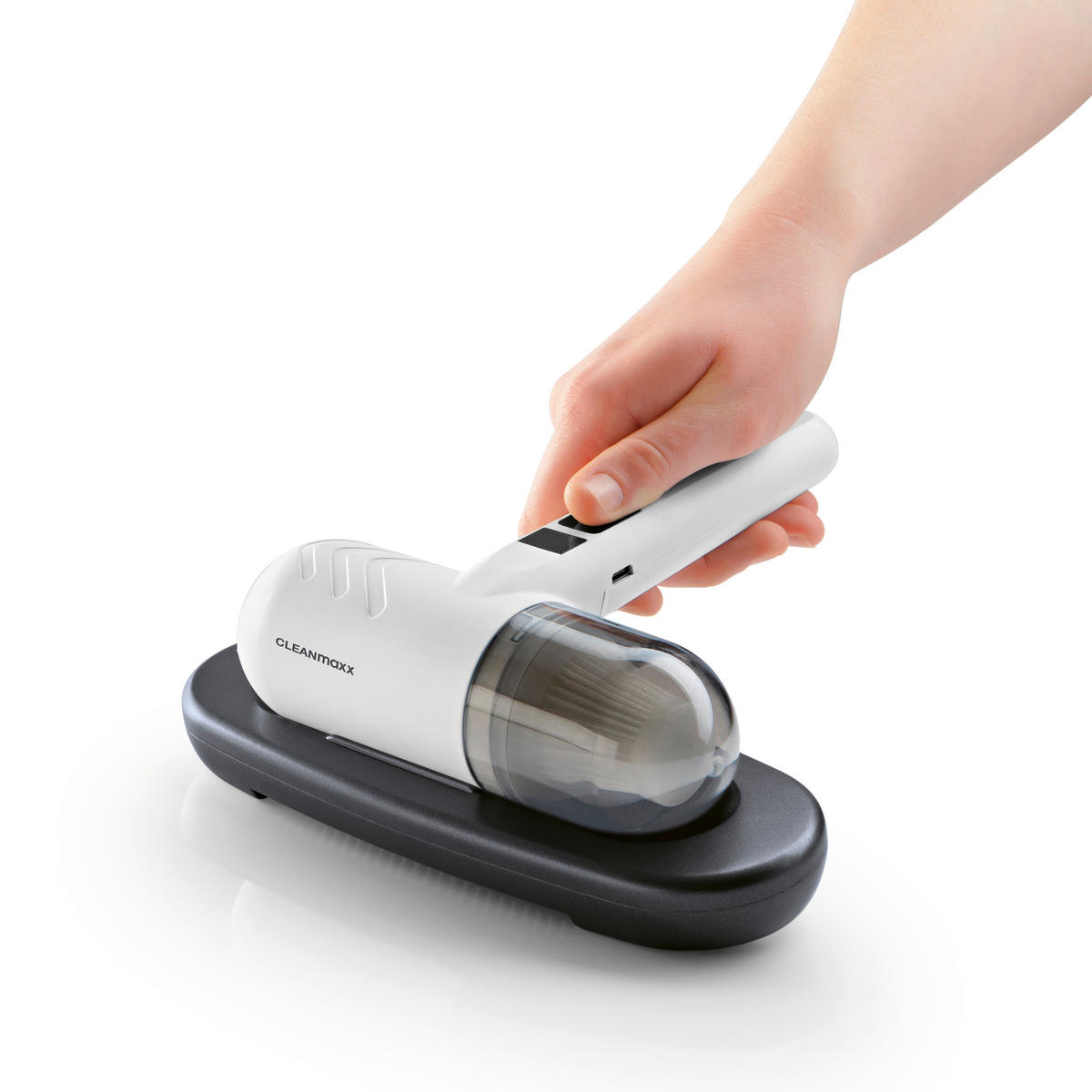 CLEANmaxx Handstaubsauger grau weiß Kunststoff B/H/L: ca. 17,7x7,7x22 cm Akku-Milbensauger 15440 - weiß/grau (22,00/17,70/7,70cm) - CLEANmaxx