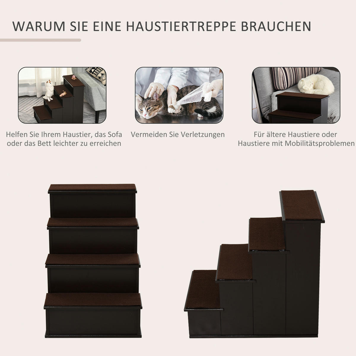 PawHut Haustiertreppe dunkelbraun MDF B/H/L: ca. 40x54,2x59 cm Haustiertreppe - dunkelbraun (59,00/40,00/54,20cm) - PawHut